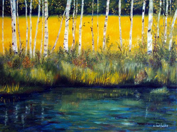Birch Pond by Laura Tasheiko, Maine Artist