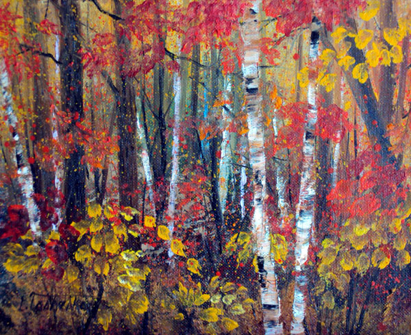 Fall Woods Birch Trees by Laura Tasheiko, Maine Artist