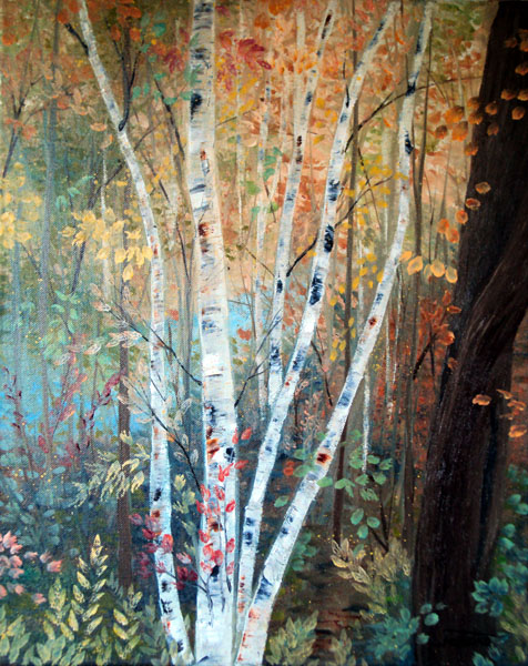 Fall Birch Woods by L. Tasheiko, Maine Artist