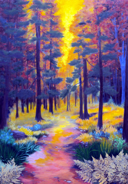 Forest Light Oil Painting by L. Tasheiko, Maine Artist