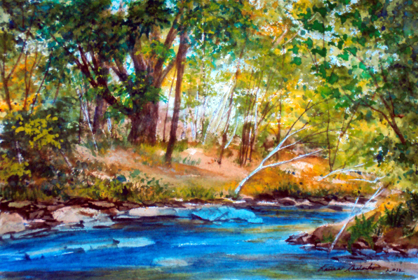 Little River Watercolor Painting by Laura Tasheiko