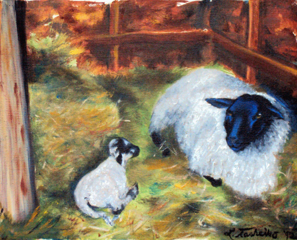 New Born Lamb Oil Painting by L. Tasheiko